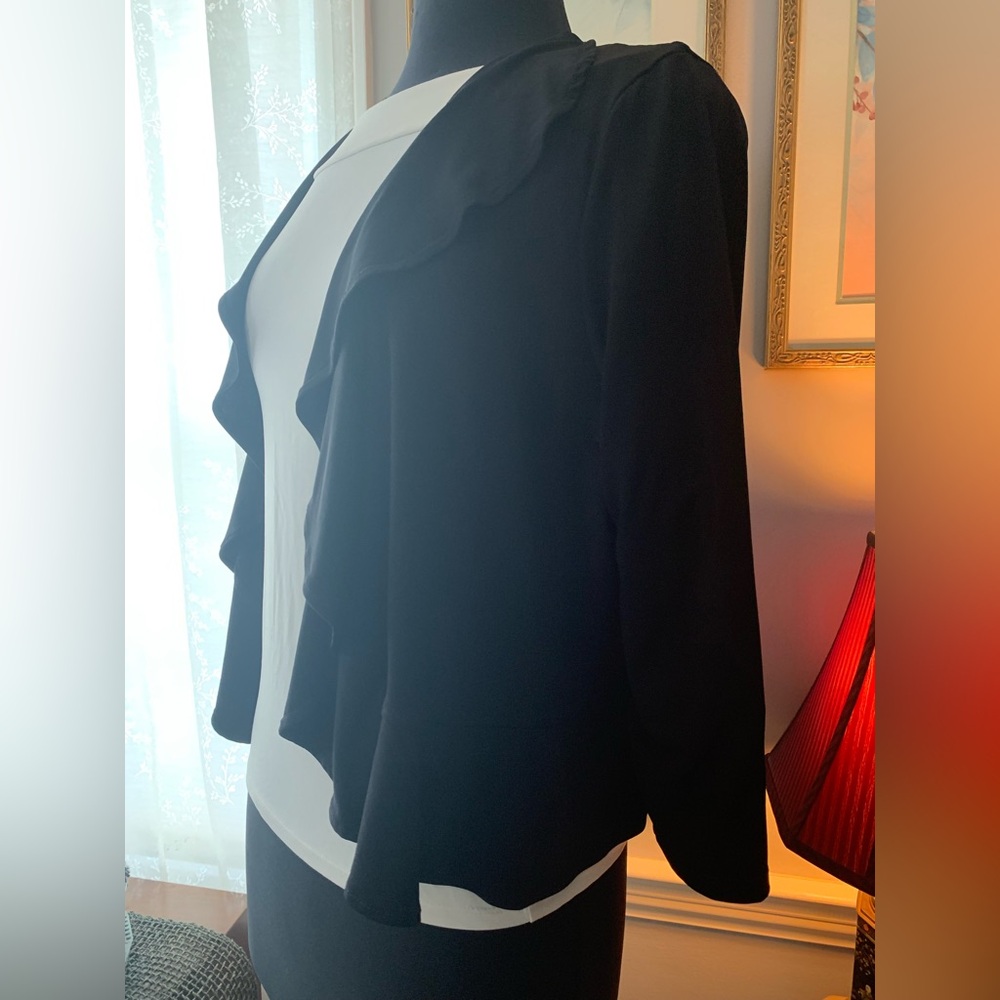 Glamour Black Ruffle Open-Front Blazer